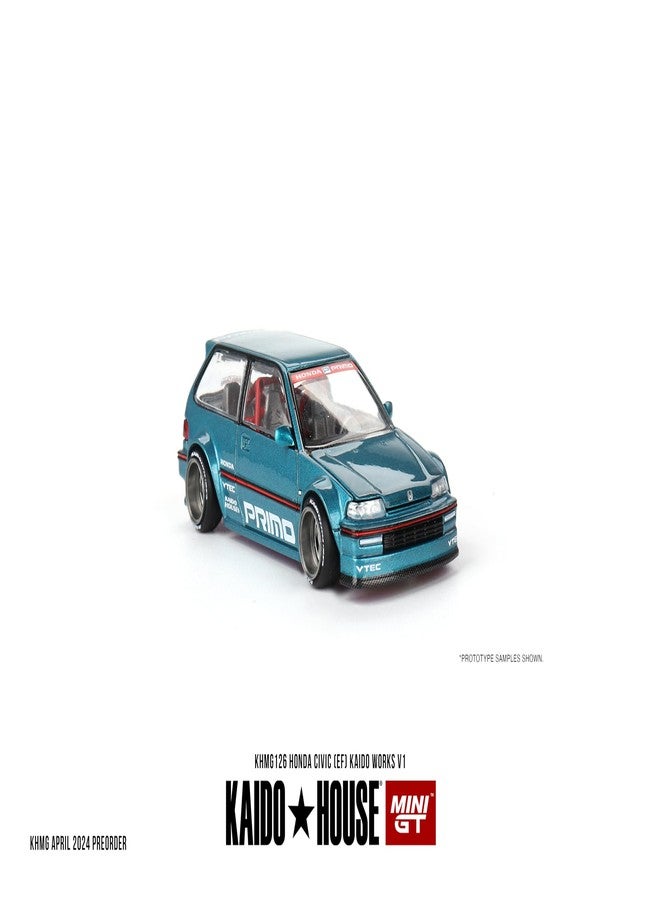 Mini GT Models True Scale Miniatures Model Car Compatible with Honda Civic (EF) Kaido Works V1 Tahitian Green Limited Edition 1/64 Diecast Model Car Kaido House KHMG126 - Image 4